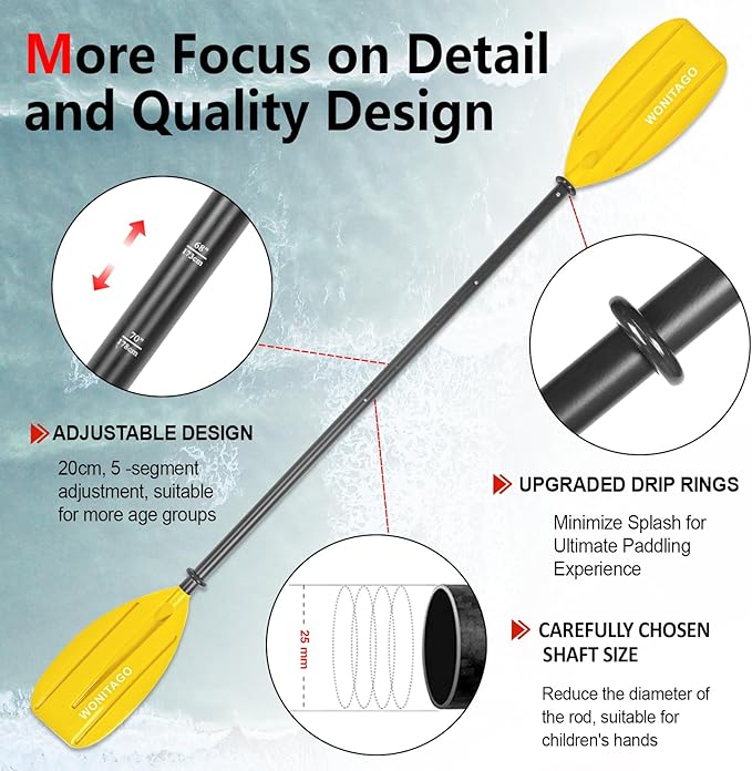 Kayak Paddles for Kid with Aluminum Shaft and PP Blade, Floating Kayaking Oars for Youth and Junior, Adjustable 163-183cm/64-72 Inches