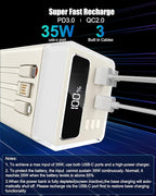 Power Bank 90000mAh Battery Pack High Capacity 35W PD Fast Charging, 6 Ports & Built-in Cables, RGB Mood Light(12 Modes) &LED Camping Flashlight for Indoor/Outdoor Camping Home Travel Emergency-white