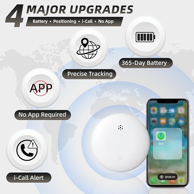 2-Pack Bluetooth Item Finder | Keys Luggage Wallet Locator for iOS & Android | No GPS, Shows Last Known Location | No Monthly Fee | IP67 Waterproof | 1-Year Battery (White)