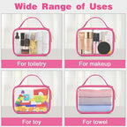 Wedama TSA Approved Toiletry Bag, 2 Pack Clear Makeup Bags with Handles, Quart Size PVC Clear Cosmetic Bags for Women and Men, Carry on Airport Airline Compliant Bag, Rose Red