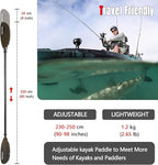 Angler Kayak Paddles Aluminum Paddle with Plastic Blades and Paddle Leash, Floating Adjustable Fishing Kayak Oars, 3 Piece, 230-250cm/90-98 inch
