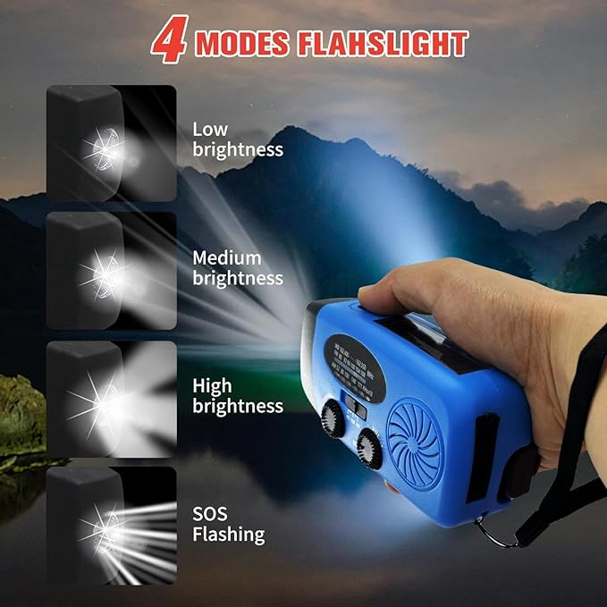 Solar Emergency Hand Crank Weather Radio, Portable Self Powered NOAA AM/FM Radios with SOS Alarm LED Flashlight 5000mAh Power Smart Phone USB Charger for Camping (5000mAh Blue)
