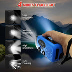 Solar Emergency Hand Crank Weather Radio, Portable Self Powered NOAA AM/FM Radios with SOS Alarm LED Flashlight 5000mAh Power Smart Phone USB Charger for Camping (5000mAh Blue)