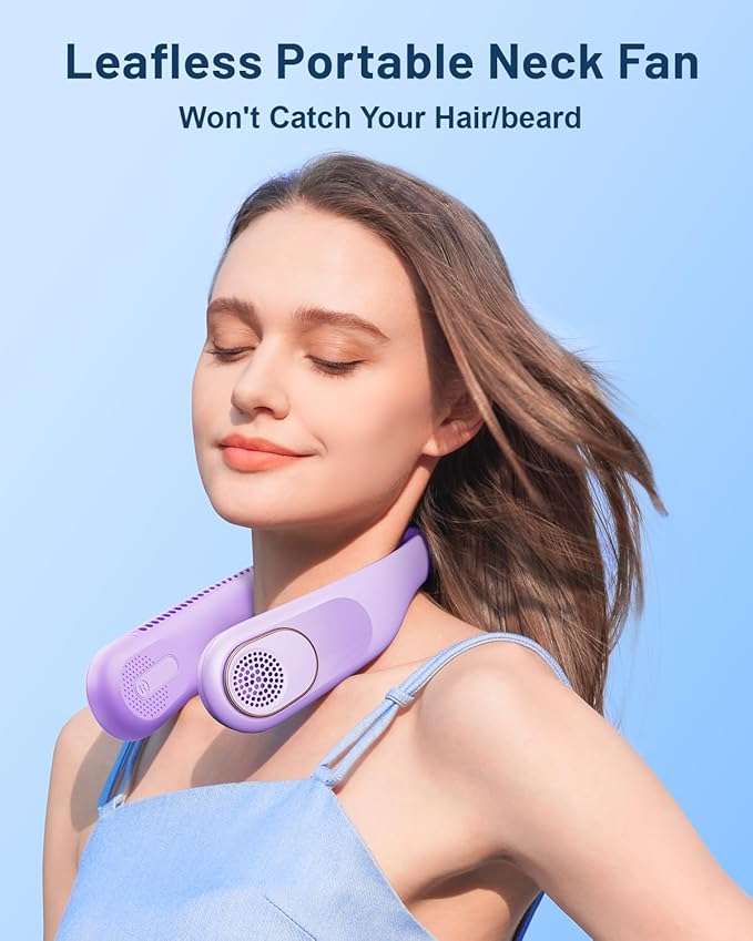 SWEETFULL Portable Neck Fan 360° Cooling Bladeless Personal Fan | No Hair Twisting - 4000mAh USB Rechargeable Wearable Fan for Travel, Birthday Gifts for Men, Women, Mom, and Dad