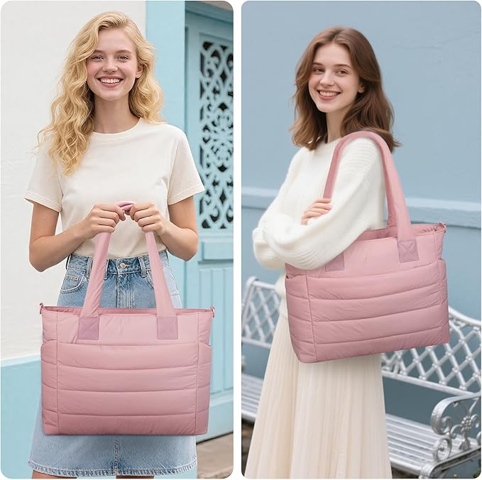 Tote Bag for Women Puffer Work Tote Handbag Large Quilted Nurse Bag with Zipper for Travel