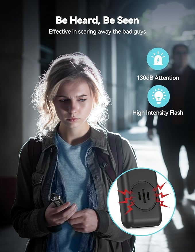 TECKNET Rechargeable Personal Safety Alarm for Women, 2-Pack 130dB Personal Alarm with SOS Strobe Light, Low Battery Notice, Keychain Alarms Loud Siren for Girls Kids Elderly