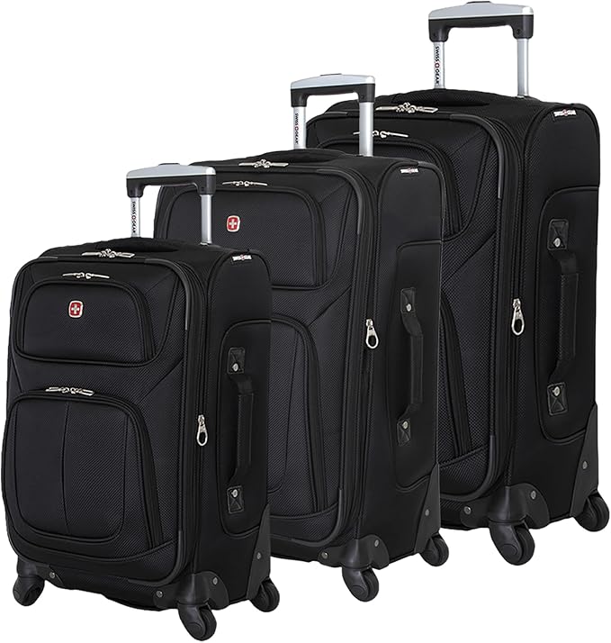 SwissGear Sion 3-Piece Set, Softside Expandable Luggage – 21 Inch Carry-On & 25 & 29 Inch Checked Suitcases with 360 Degree Wheels & Retractable Handles – Black