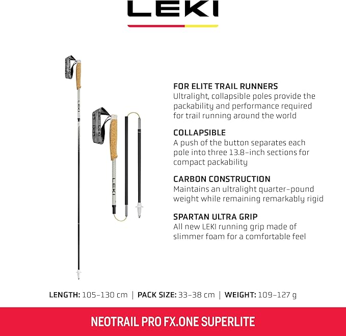 LEKI Neotrail Pro FX.One Superlite Carbon Collapsible Lightweight Trekking Poles for Hiking & Trail Running