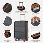 Kono Luggage Set 3 Piece Carry On Hardside Luggage with TSA Lock Spinner Wheels Carry On Suitcase Apricot Black