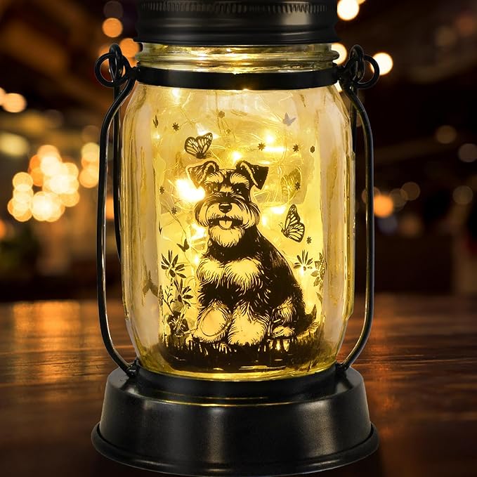kyoryuger Schnauzer Gifts for Women/Men Schnauzer Solar Lanterns Dog Mom Birthday Dog Lovers Lantern Pet Loss Pet Memorial Lights Solar Garden Decoration for Yard, Patio,Backyard,Porch Torches