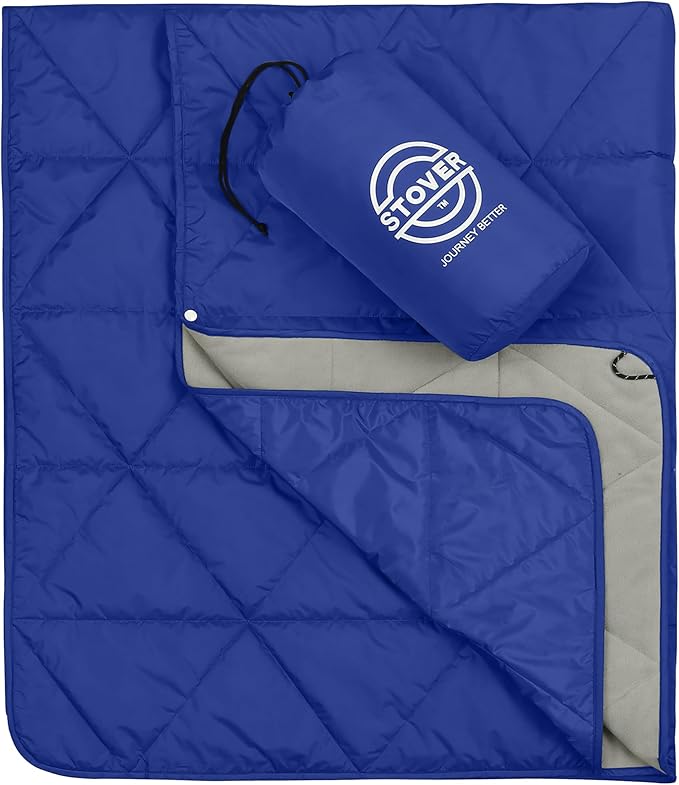 STOVER Outdoor Waterproof Fleece Travel Blanket for Camping, Picnics, Stadiums, Sports, The Beach– Warm, Windproof, Compact, Lightweight & Sand-Resistant (Navy Blue)