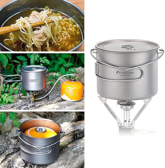 HUIOP Titanium Pot, 750ml/900ml/1100ml Ultralight Titanium Pot Water Mug Cup with Lid and Foldable Handle Outdoor Camping Cooking Picnic