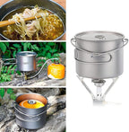 HUIOP Titanium Pot, 750ml/900ml/1100ml Ultralight Titanium Pot Water Mug Cup with Lid and Foldable Handle Outdoor Camping Cooking Picnic