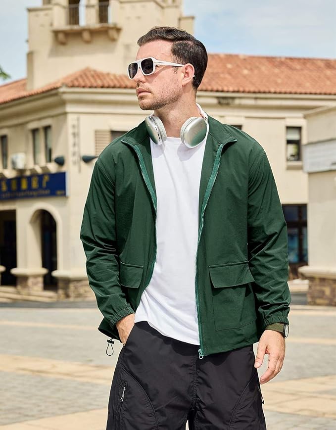 SEGANUP Men's Lightweight Windbreaker Jacket Outdoor Workout Windproof Dustproof Jacket Golf Hiking Wind Breaker with Pockets