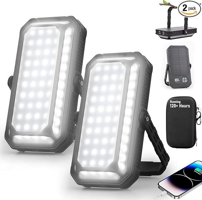 10000mAh Rechargeable LED Camping Lantern with LCD Display, 12 Light Modes, Dimmable & Waterproof, 120+ Hours Portable Light for Emergency, Power Outages, Outdoor Camping, Tent, 2 Packs