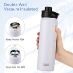 HASLE OUTFITTERS Insulated Water Bottle 22 oz Double Wall Stainless Steel Water Bottle Wide Mouth with Straw Lid & Spout Lid Keeps Cold or Hot(White,1)