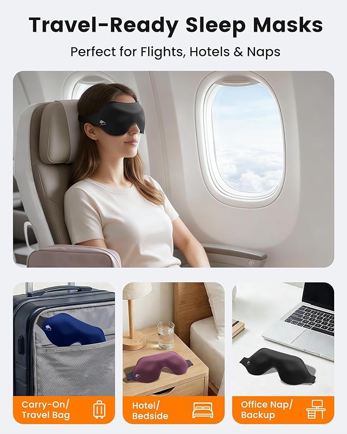 3 Pack Sleep Masks for Women Men: Zero Eye Pressure Airplane Travel Essentials - 100% Blackout Eye Masks for Sleeping - Side Sleep Comfort Cover for Lash Extensions