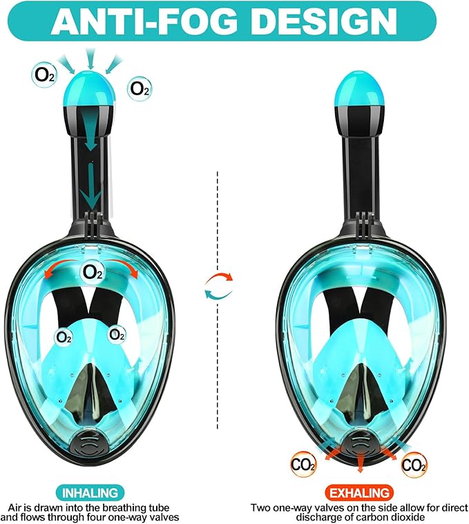 Full Face Snorkel Mask Adults with Dry Top System, Detachable Camera Mount, 180 Panoramic Anti-Fog Anti-Leak Diving Mask for Adult and Kids