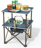 Folding Beach Table, Camping Table for Sand with Insulated Cooler Storage & 4 Cup Holders, Portable Pop Up Picnic Table, Lightweight Side Table for Outdoor