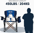 Overmont Oversized Folding Camping Chair - 450lbs Support with Padded Cushion Cooler Pockets - Heavy Duty Collapsible Chairs for Sports Garden Beach Fishing