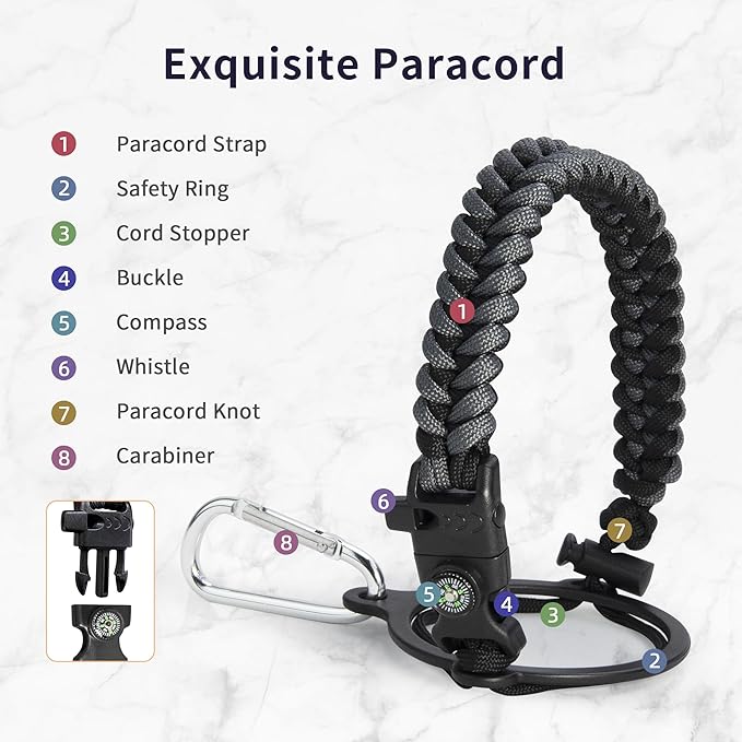 Trebo One Gallon Water Bottle Insulated with Paracord Handle,128oz Stainless Steel Sports Large Jug Food-grade Double Wall Vacuum with Straw Spout Handle Lids, Leakproof Keep Cold & Hot, Dark Gray