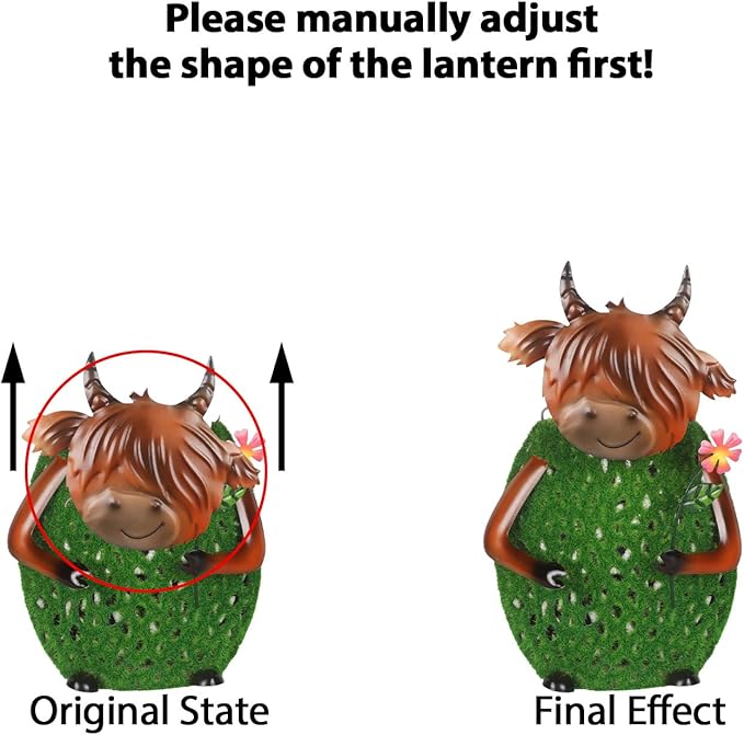 Solar Garden Decor with LED Lights and Hook for Outside Hanging Rural Highland Cattle Solar Lanterns Outdoor Waterproof Hanging