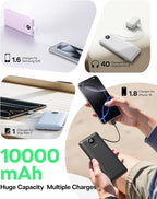 VEGER All in One Travel Portable Charger with Built-in AC Plug & Cables, 10000mAh Slim Power Bank Battery Pack, 15W Fast Charging Compatible with iPhone, Samsung, Android-Black