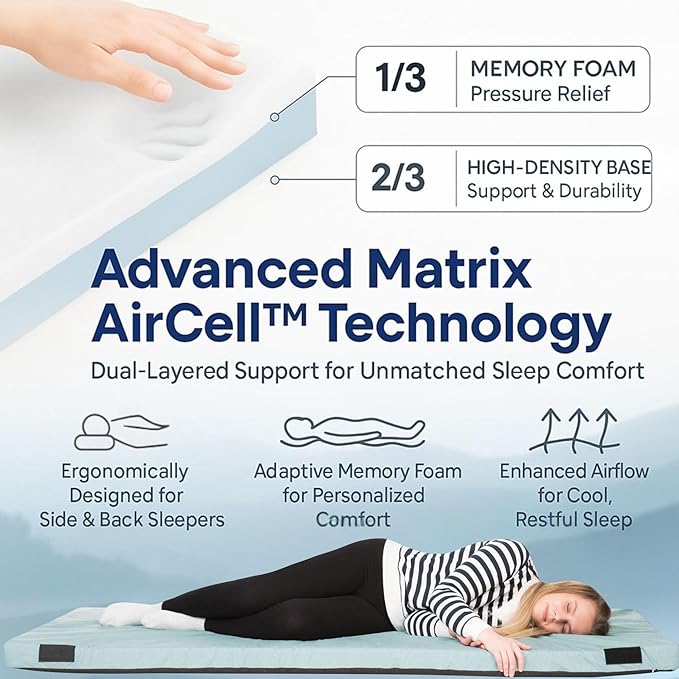Hazli Matrix Comfort-Cell Memory Foam Camping Mattress Pad - Portable Foam Sleeping Pad for Camping - Roll up Sleeping Mat for Adults - Floor Mattress Guest Floor Bed for Sleepover, Car SUV Cot
