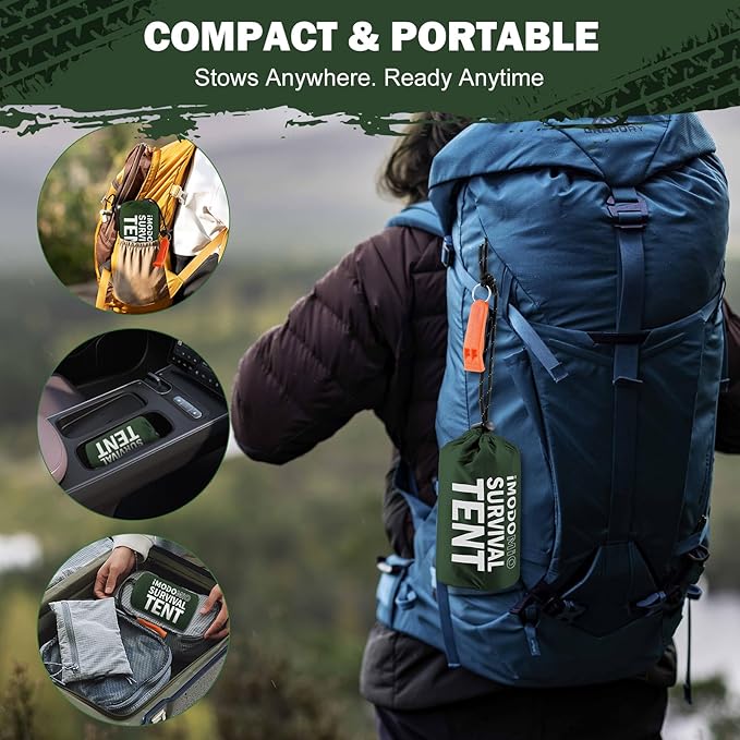 Emergency Survival Tent Life Shelter - 2 Person Mylar Emergency Shelter Tube Tent with Emergency Whistle & Paracord, All-Weather Essential Survival Gear for Camping, Hiking & Survival Kits