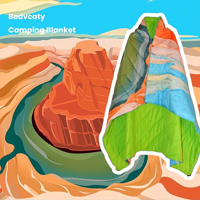 Camping Blanket, Puffy Waterproof Travel Blanket, Warm Cozy Picnic Blanket, for Outdoors, Travel, and Mountain.(Grand Canyon, 78" x 56")