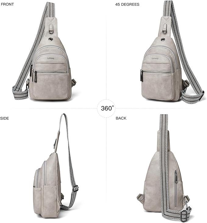 7L Sling Bag For Women Faux Leather Anti Theft Small Casual Daypack Backpack Fanny Pack Crossbody Chest Bags Purse Waterproof Light Grey