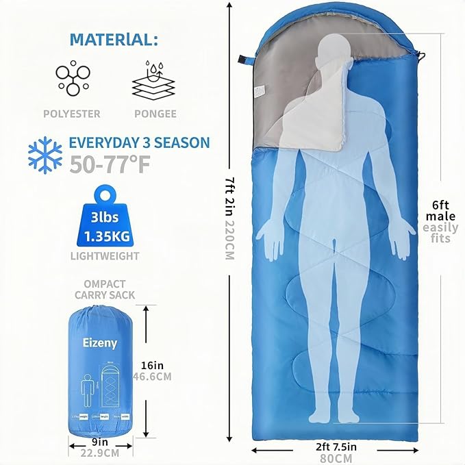 Sleeping Bags for Adults，Lightweight Waterproof Compact Sleeping Bag with Stuff Sack for Warm Camping Cold Hiking Traveling Outdoor Activities
