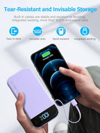 Portable Charger 32000mAh, 22.5W QC 3.0 PD 20W Smart LED Display Fast Charging Built in Cables Power Bank, External Battery Pack Charge 5 Devices Compatible with Cellphones (Purple)