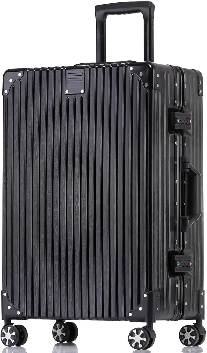 HotWay 24 Inch Checked in Luggage with Aluminum Frame,PC Hard Shell Suitcase with Spinner Wheels and TSA Lock, Large Suitcase for Travel, Black