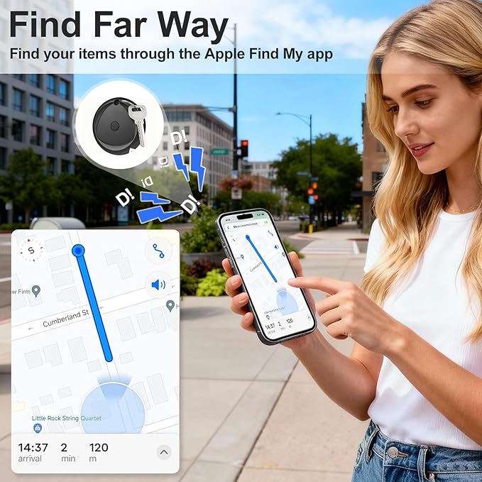 Tracker Tag-1 Pack with Leather Keychain Holder Case (Christmas Tree), Bluetooth Tracker Work with Apple Find My (iOS Only), Smart Tag, Item Finder for Luggage/Key/Suitcase, Replaceable Battery