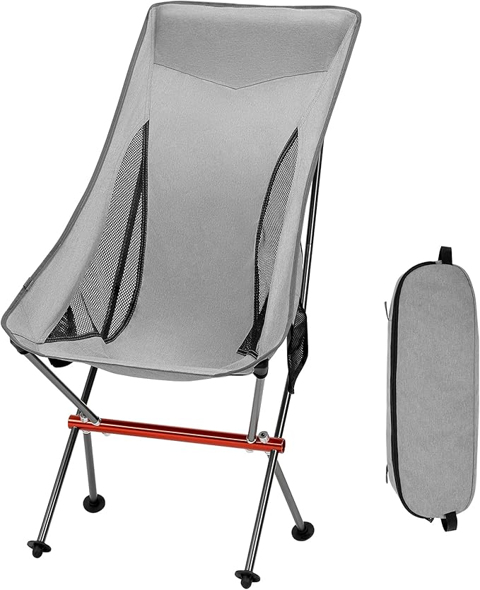 SHALLWE Camping Chairs, All Aluminum Frame Portable Folding Camp Chair for Adults, Heavy Duty High Back Collapsible with Built-in Pillow, Side Pocket, Carry Bag for Backpacking, Hiking, Beach