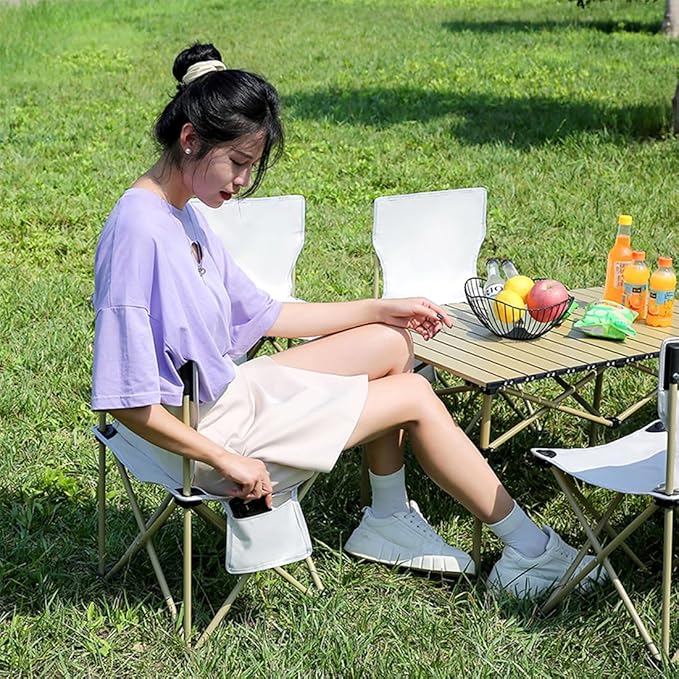 Folding Camping Chair for Small man, Portable Outdoor Backpacking Chair for Hiking, Picnic, Camping, Beach, Ultralight Compact Camping Chair with Carry Bag, 23"D x 14.2"W x 14.2"H (Beige)