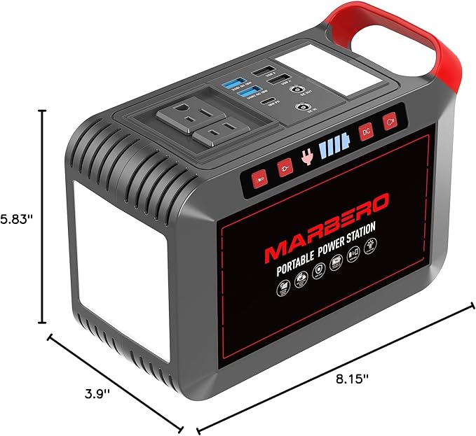 Portable Power Station 300W MARBERO 237Wh Camping Solar Generator Backup Lithium Battery with Pure Sine Wave 110V AC Outlet, USB C, USB A, DC for Outdoors Camping CPAP Home Blackout Emergency