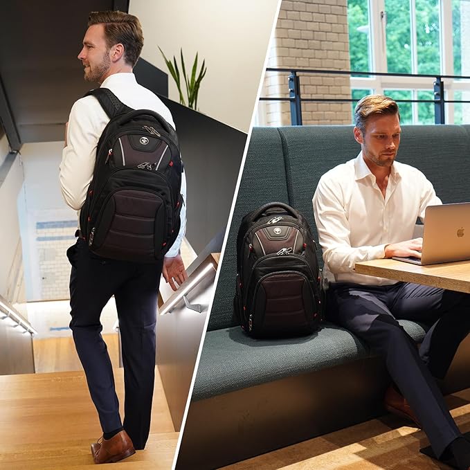 Swissdigital Design Men's Laptop Backpack for Man，Large Capacity Business Travel Backpack Black/Brown | J14-32