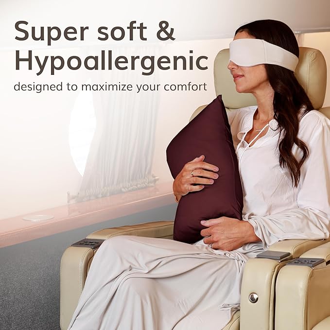 Happyluxe Odyssey Travel Pillow for Long Flights - Soft, Small, Alternative to Down and Memory Foam. 17 x 13in - Made in The USA, Cabernet Red Airplane Pillow for Adults Sleeping, Camping or Nap
