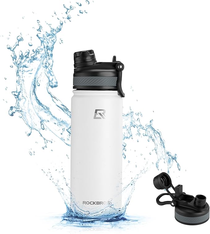 ROCKBROS Insulated Water Bottle with Straw, Stainless Steel Sports Water Cup Flask Leak Proof with Handle Keep Warm and Cold for Hiking, Cycling, Bike Travel, School Sports, Gym