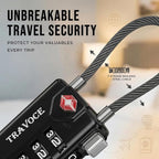 TRAVOCE TSA Approved Luggage Locks - Heavy Duty 3 Digit Combination Cable Lock, Search Alert for Suitcases, Backpacks, Golf Bags, Tents, Violin and Camera Cases, 4 Pack, Black