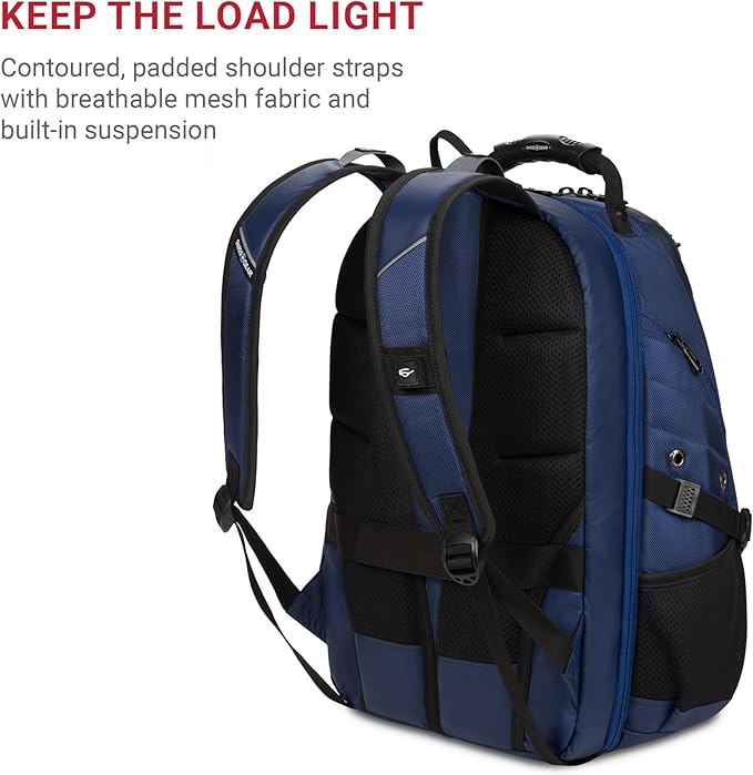 SwissGear 1900 ScanSmart 17” Laptop Backpack Navy Ballistic – Reflective Tech Backpack with ScanSmart Compartment – Multiple Organizer Pockets & RFID Scan Blocking Technology