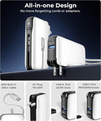 1 Pack Portable Charger with Built-in USB-C Cable & Plug, 10,000mAh 5V/4.5A Power Bank Fast Charging 22.5W, Travel Essential Battery Pack 3 Output for iPhone 16/15 Series, Samsung Galaxy, iPad