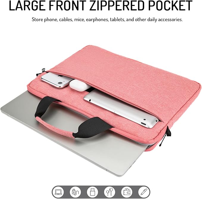 14-15 Inch Laptop Shoulder Messenger Bag Carrying Case Briefcase Slim Protective Computer Sleeve with Handle Strap Pocket for MacBook Acer ASUS HP Surface Dell Chromebook, Pink