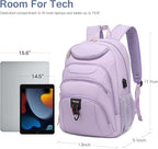 Boavan Laptop Backpack for women, 15.6inch Laptop Bag with USB Port, Waterproof Travel Work Backpack Purse, Anti-Theft Teacher Nurse Doctor Casual Bookbags Office Business backpack，Purple