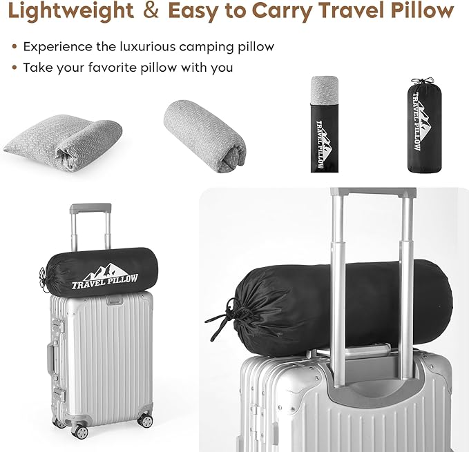 Travel Pillow Breathable Cover, Compressible Memory Foam Pillow Medium Firm for Travel Airplane Car Hiking Camping Outdoor