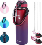 32oz Insulated Water Bottle with Straw Lid & Spout Lid & Paracord Handle, Stainless Steel Water Bottle Wide Mouth, Double Wall for Women Men Gym Fitness Outdoor