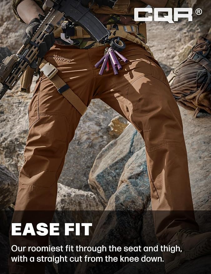 CQR Men's Tactical Pants, Water Resistant Ripstop Cargo Pants, Lightweight EDC Work Hiking Pants, Outdoor Apparel