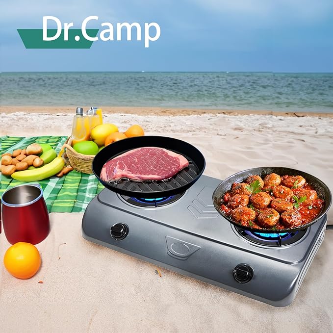 35000 BTU 2 Burner Propane Gas Stove Cooktop Outdoor Camping Stove Portable Double Burner for BBQ Boiling Frying Cooking Estufa de Gas Portátil Fogón de Gas